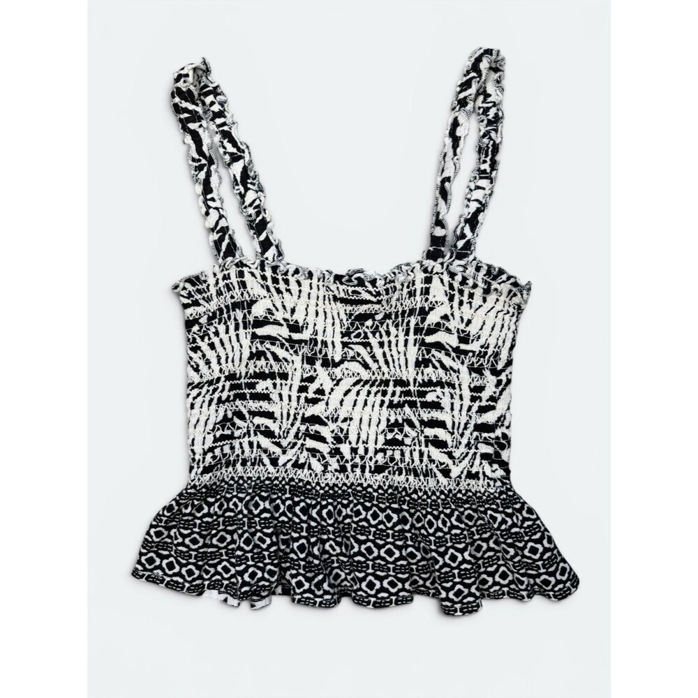 Patrons of Peace Black & White Smocked Ruffle Tank Top Size S